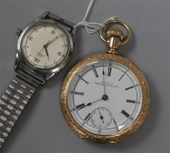 A gentlemans stainless steel Tissot manual wind wrist watch and a Waltham gold plated pocket watch.